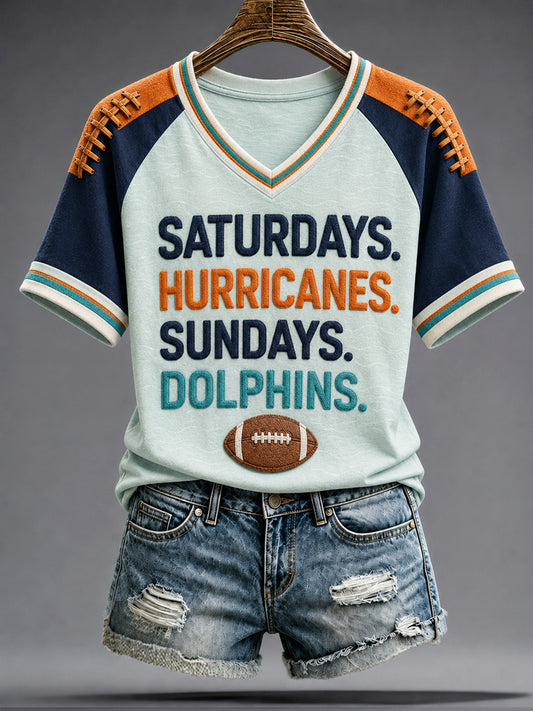 Women's Miami Football Lover Dolphin Art Printed T-shirt