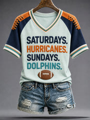 Women's Miami Football Lover Dolphin Art Printed T-shirt