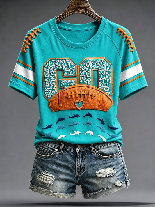 Women's Miami Football Lover Dolphin Art Printed T-shirt