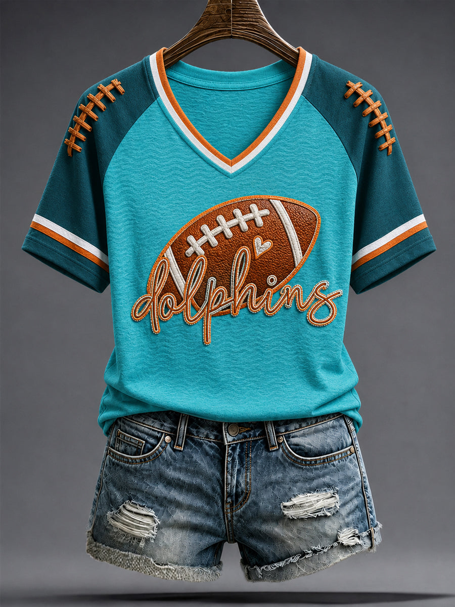 Women's Miami Football Lover Dolphin Art Printed T-shirt