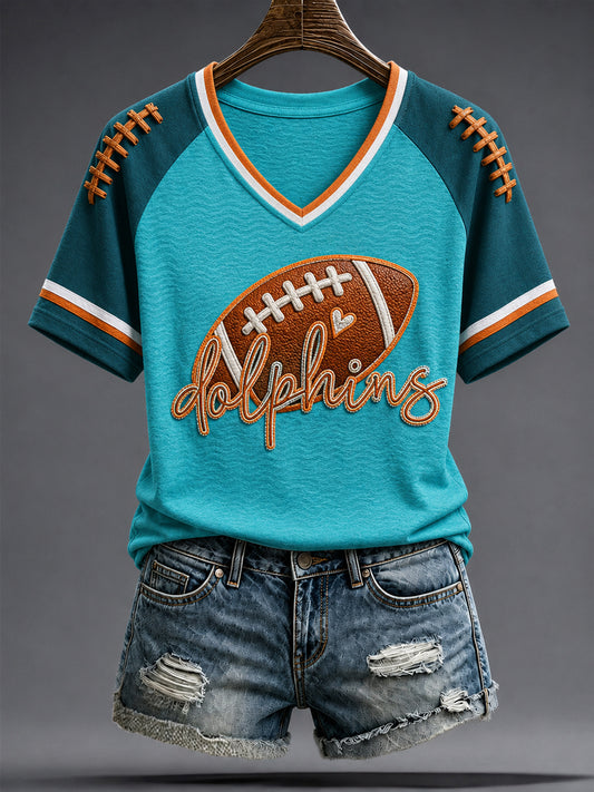 Women's Miami Football Lover Dolphin Art Printed T-shirt