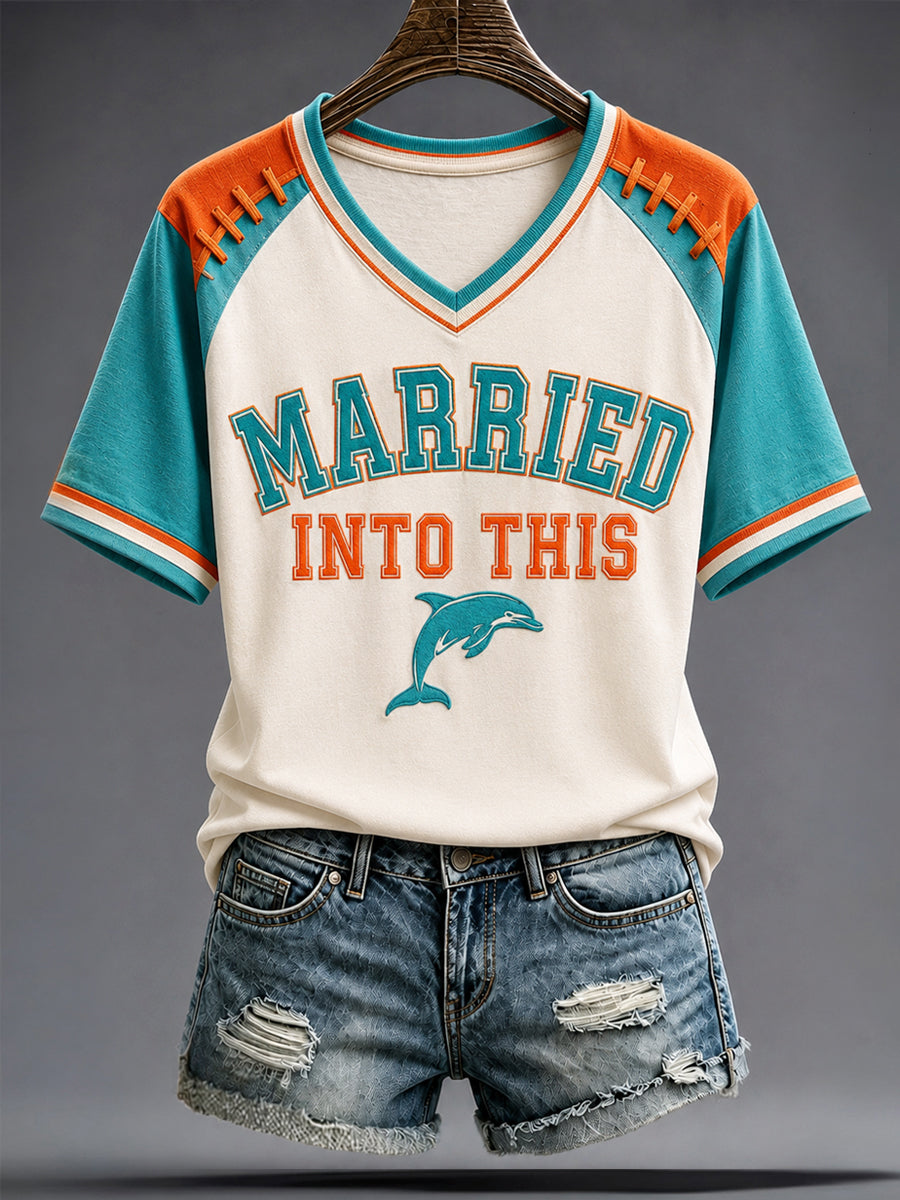 Women's Miami Football Lover Dolphin Art Printed T-shirt