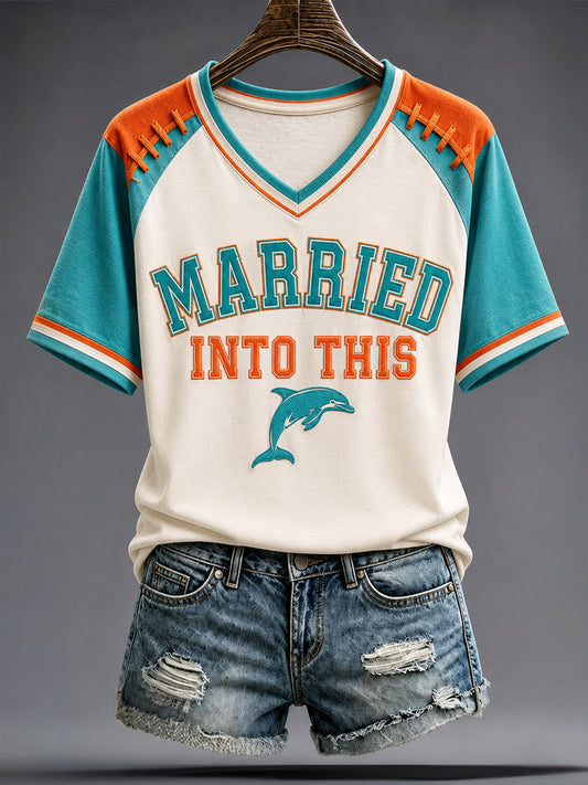 Women's Miami Football Lover Dolphin Art Printed T-shirt