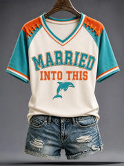 Women's Miami Football Lover Dolphin Art Printed T-shirt