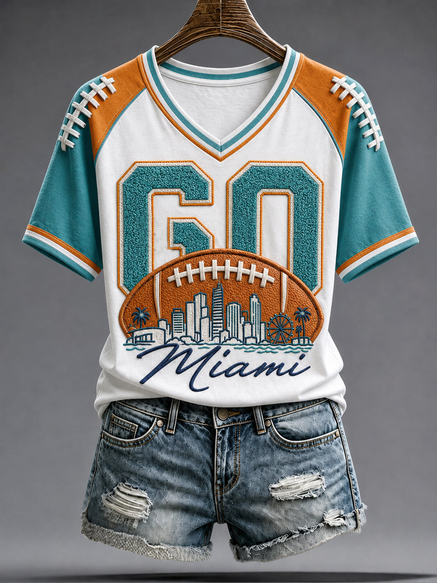 Women's Miami Football Lover Dolphin Art Printed T-shirt