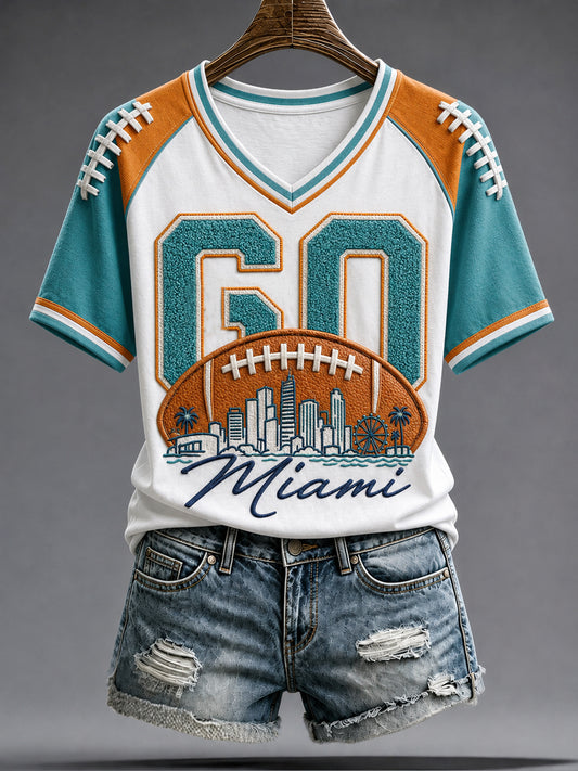 Women's Miami Football Lover Dolphin Art Printed T-shirt