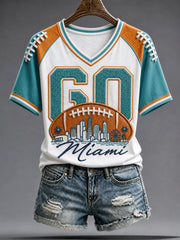 Women's Miami Football Lover Dolphin Art Printed T-shirt