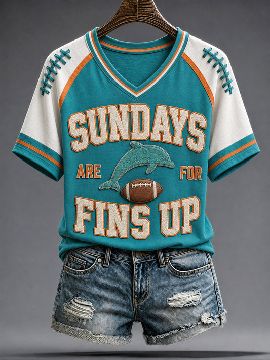 Women's Miami Football Lover Dolphin Art Printed T-shirt
