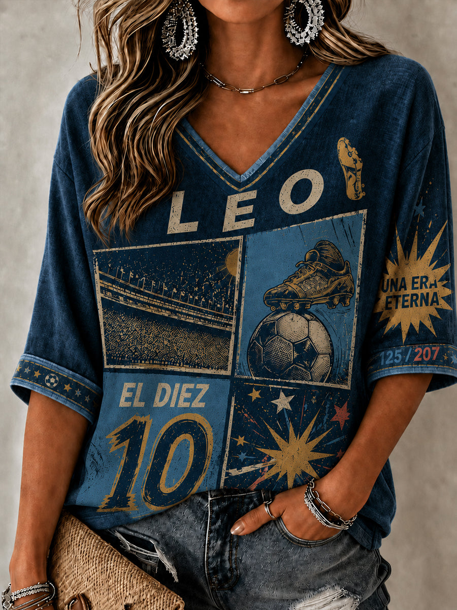 Women's Soccer Legend Retire Memorial Mid-length Sleeves V-Neck T-Shirt