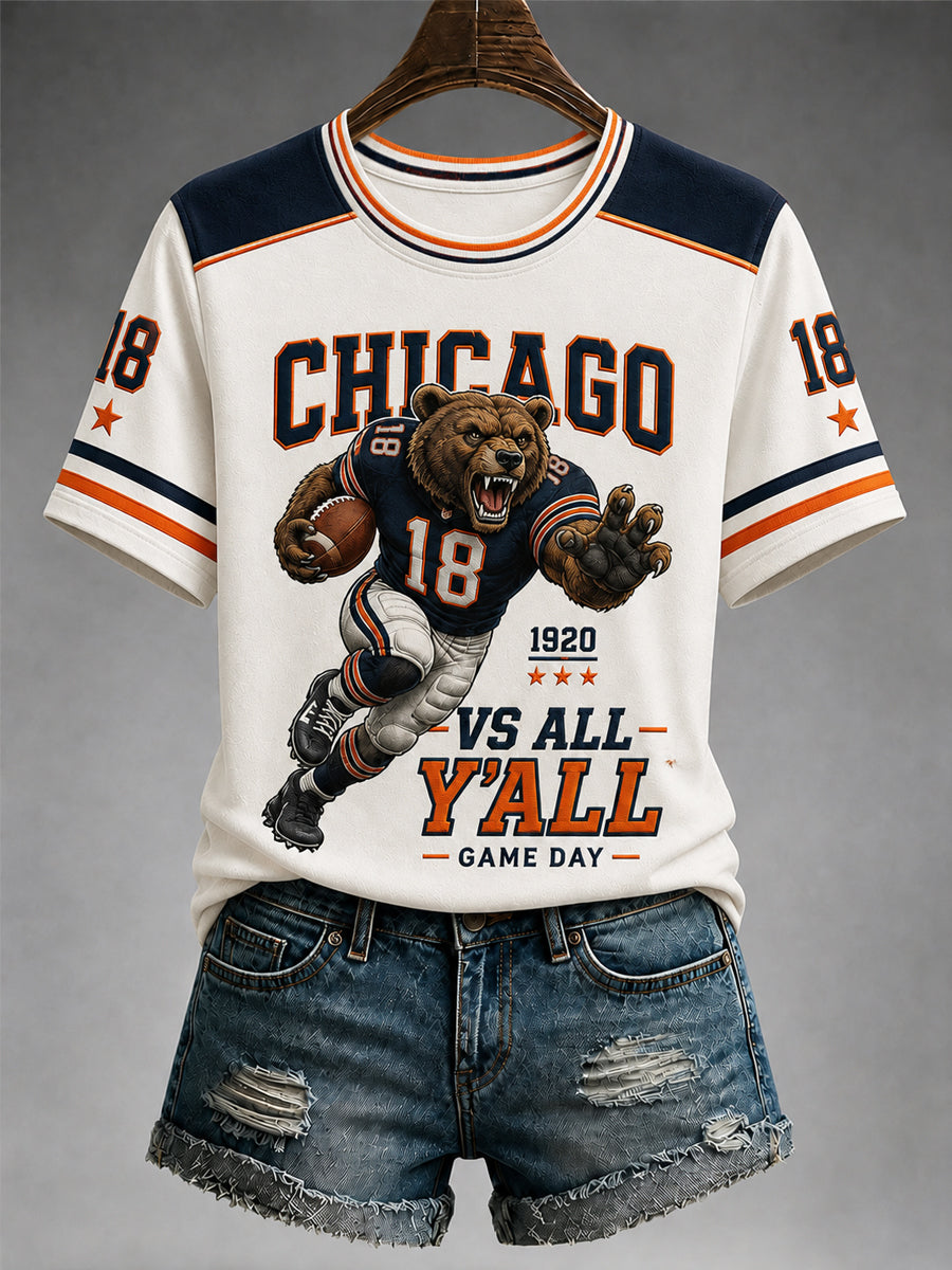 Women's Chicago VS All Y'all Football Gameday Gift For Football Fans Casual V-Neck Tee