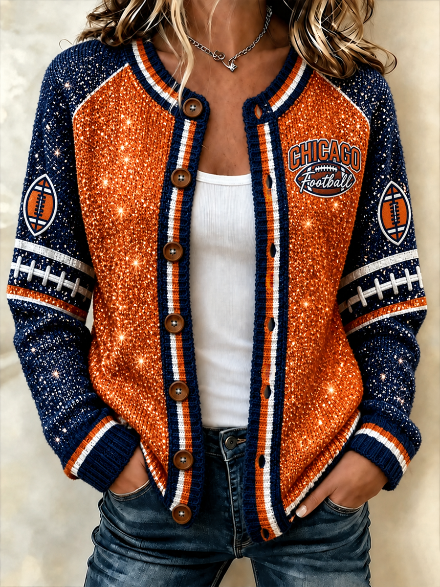 Women's Football Gameday Gift For Football Fans Cardigan-Style Knit Jacket