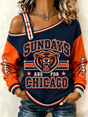 Women's Sundays Are For Chicago Football Gameday Gift For Football Fans Casual Off-Shoulder Sweatshirt
