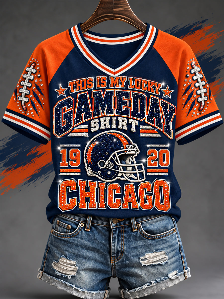 Women's Football Gameday Gift For Football Fans Casual V-Neck Tee