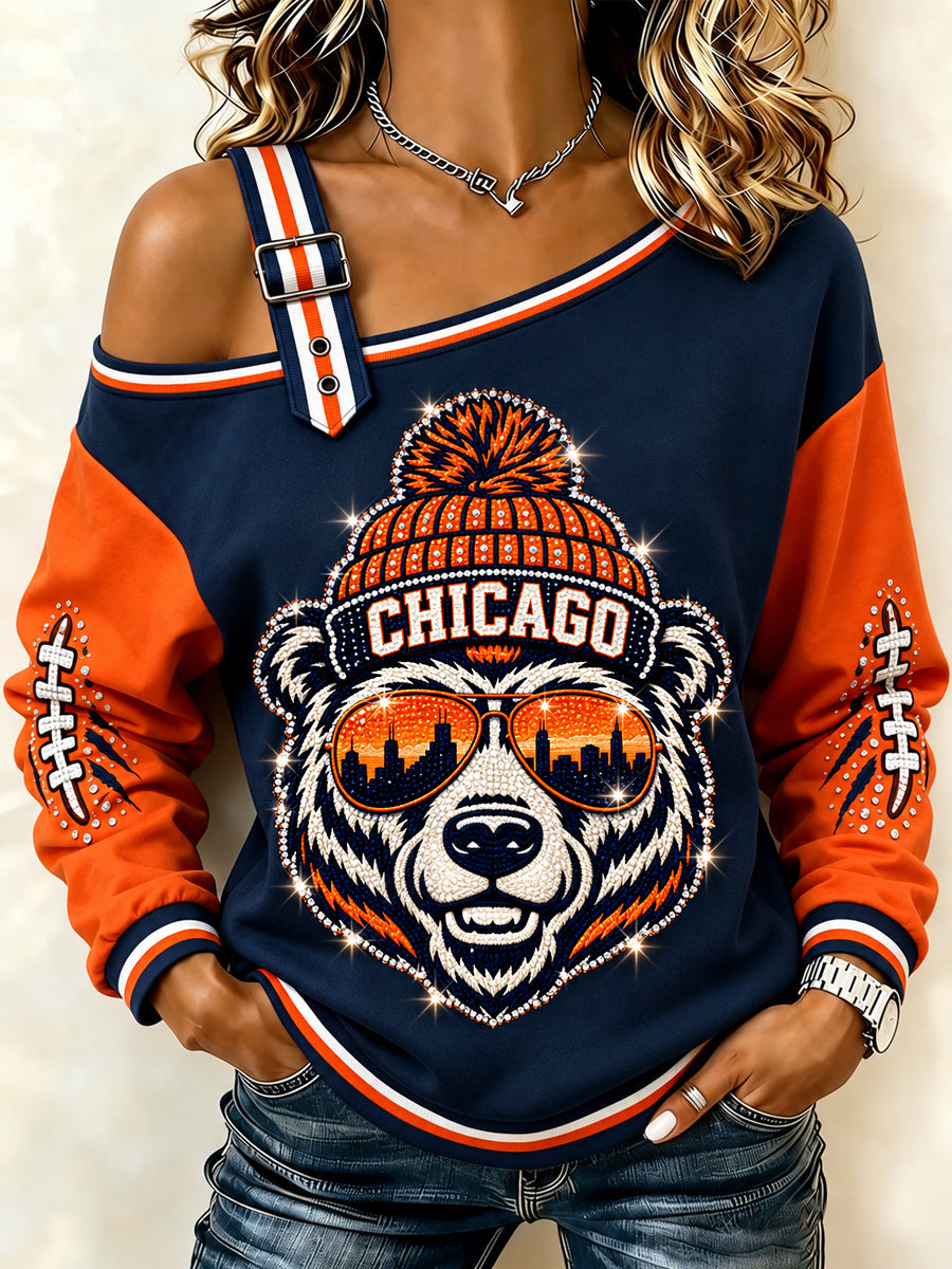 Women's Football Gameday Gift For Football Fans Casual Off-Shoulder Sweatshirt