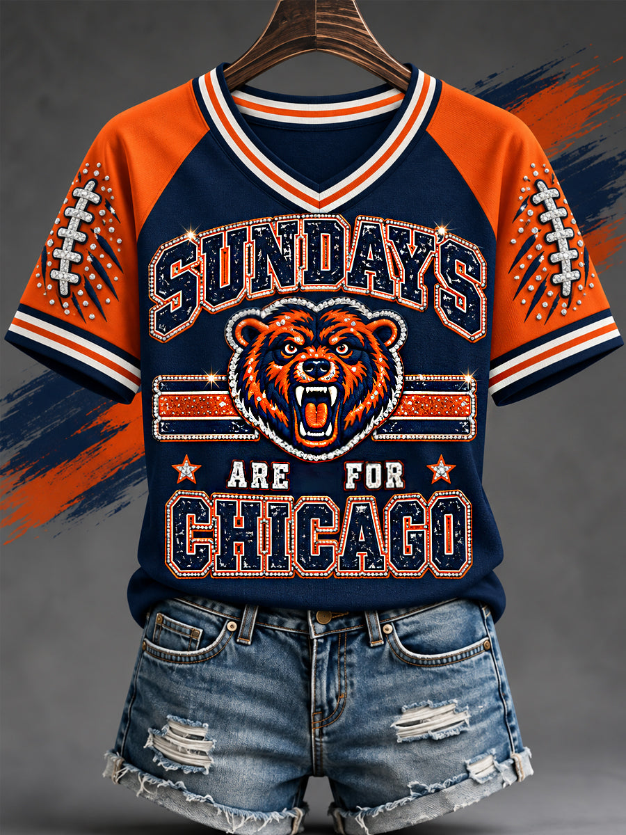 Women's Sundays Are For Chicago Football Gameday Gift For Football Fans Casual V-Neck Tee