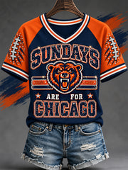 Women's Sundays Are For Chicago Football Gameday Gift For Football Fans Casual V-Neck Tee