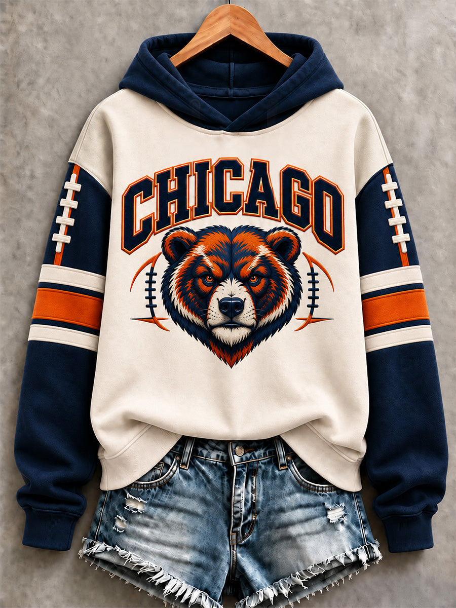Women's Chicago Football Lover Bear Art Print Hoodies